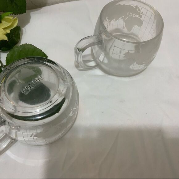 Set of 2 Vintage Nestle Nescafe World Map Globe Etched Glasses Mug Coffee Cups - Picture 6 of 6